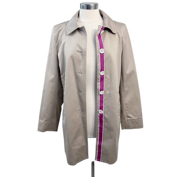 COACH Beige Cotton Jacket Medium Floral Lined Trench Coat - Picture 5 of 14